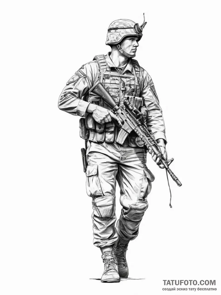 Tattoo sketch soldier with a brush - эскиз тату (№1756567967_0, 30.08.2025 15:32) — Tatufoto.com
