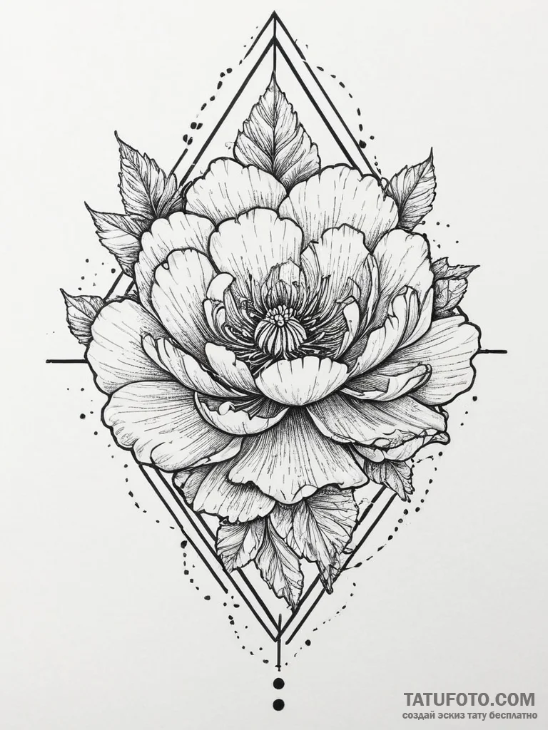 Tattoo sketch peony flower, concept art for t... - эскиз тату (№1756569721_0, 30.08.2025 16:02) — Tatufoto.com