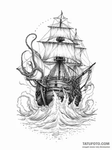 Tattoo sketch kraken attacking ship - эскиз тату (№1756571672_0, 30.08.2025 16:34) — Tatufoto.com