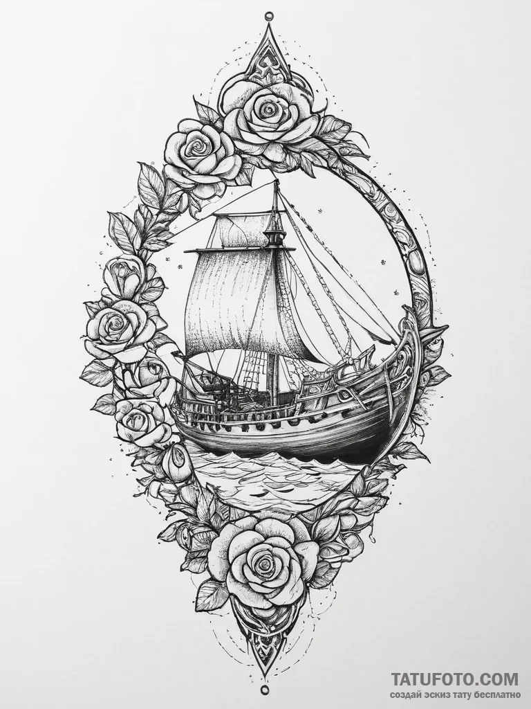 Tattoo sketch norse viking longship with a ra... - эскиз тату (№1756572061_0, 30.08.2025 16:41) — Tatufoto.com