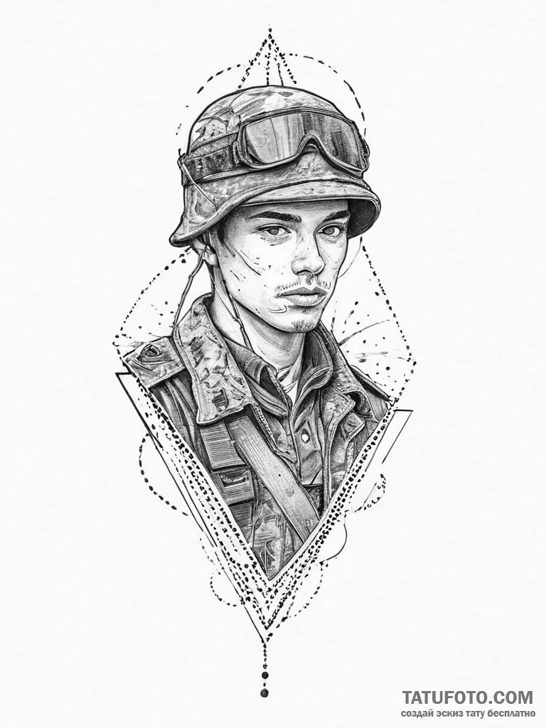 Tattoo sketch soldier with a thread, tattoo d... - эскиз тату (№1756574834_0, 30.08.2025 17:27) — Tatufoto.com