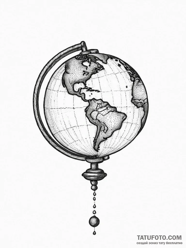 Tattoo sketch globe, ink illustration for tat... - эскиз тату (№1756576222_0, 30.08.2025 17:50) — Tatufoto.com