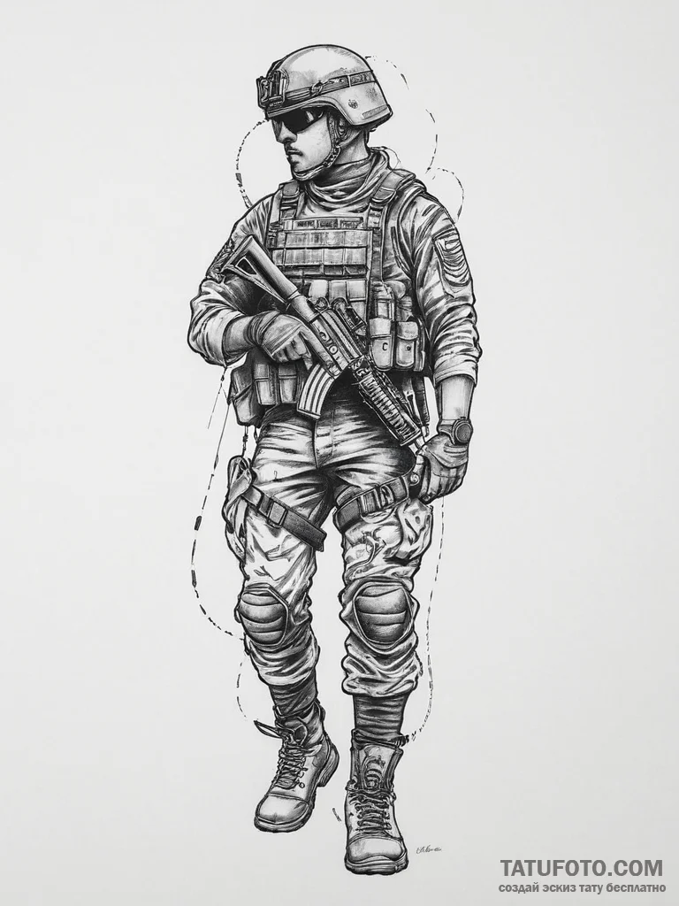 Tattoo sketch soldier with a letter, tattoo s... - эскиз тату (№1756578209_0, 30.08.2025 18:23) — Tatufoto.com