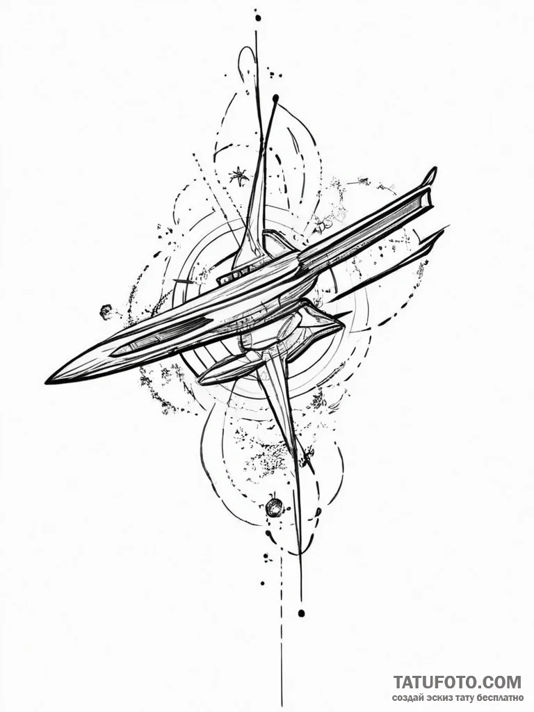 Tattoo sketch cosmic plane, tattoo sketch des... - эскиз тату (№1756579602_0, 30.08.2025 18:46) — Tatufoto.com
