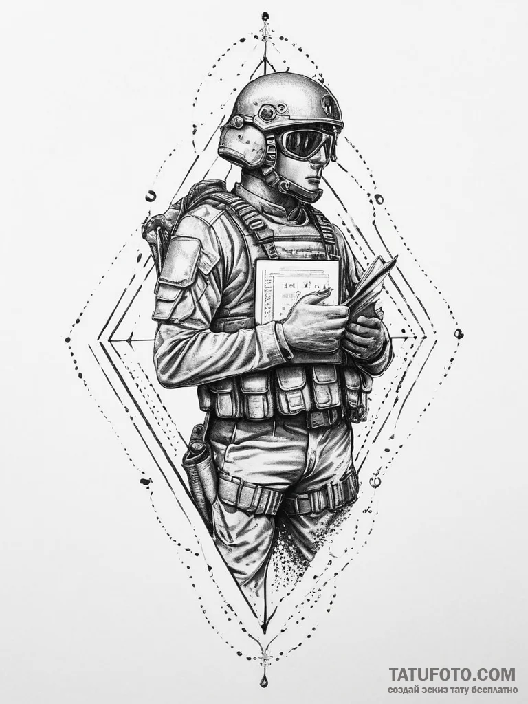 Tattoo sketch soldier with a book, tattoo ske... - эскиз тату (№1756579801_0, 30.08.2025 18:50) — Tatufoto.com