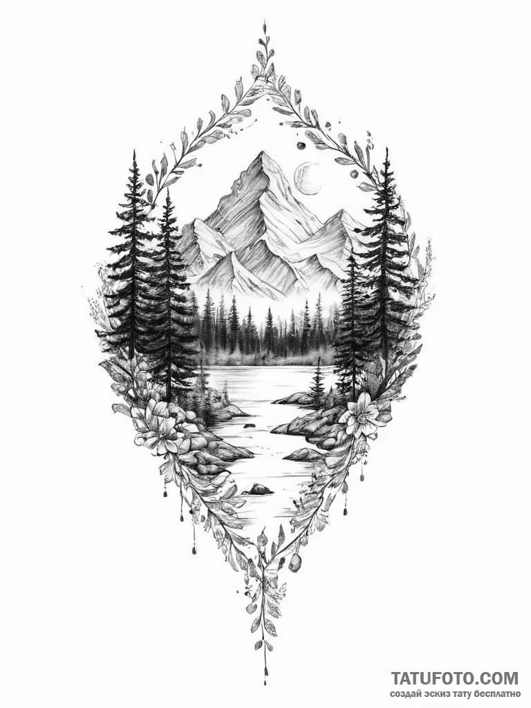 Tattoo sketch nature - эскиз тату (№1756580991_0, 30.08.2025 19:09) — Tatufoto.com