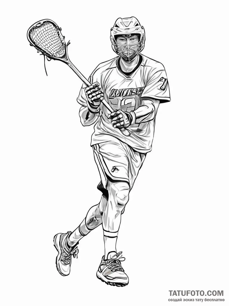 Tattoo sketch lacrosse player - эскиз тату (№1756581986_0, 30.08.2025 19:26) — Tatufoto.com
