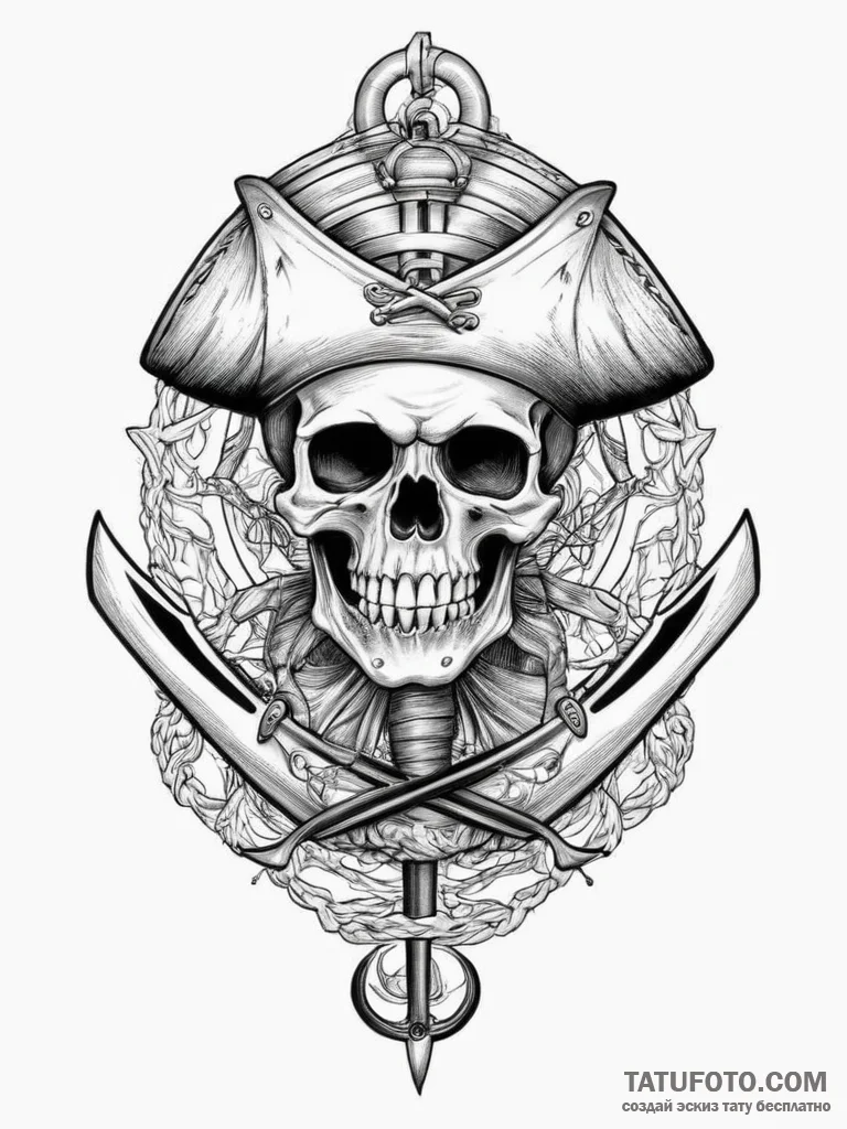 веселый роджер - олд скул, цветная приглушенная - эскиз тату (№1756583275_0, 30.08.2025 19:47) — Tatufoto.com