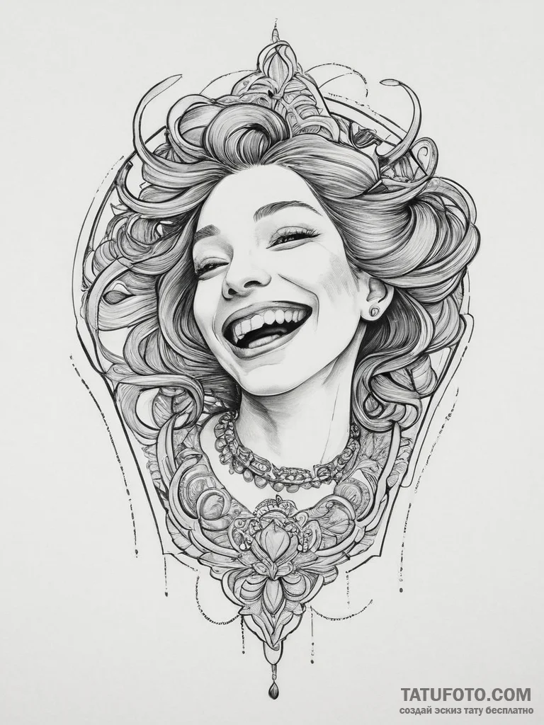 Tattoo sketch laughing, concept art for tatto... - эскиз тату (№1756583793_0, 30.08.2025 19:56) — Tatufoto.com