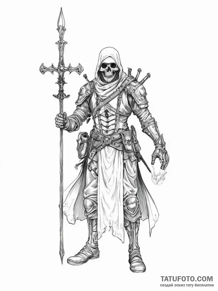 Tattoo sketch soldier with a necromancer - эскиз тату (№1756585181_0, 30.08.2025 20:19) — Tatufoto.com