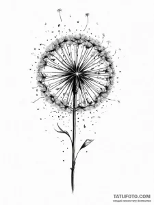 Tattoo sketch dandelion with seeds blowing aw... - эскиз тату (№1756586175_0, 30.08.2025 20:36) — Tatufoto.com