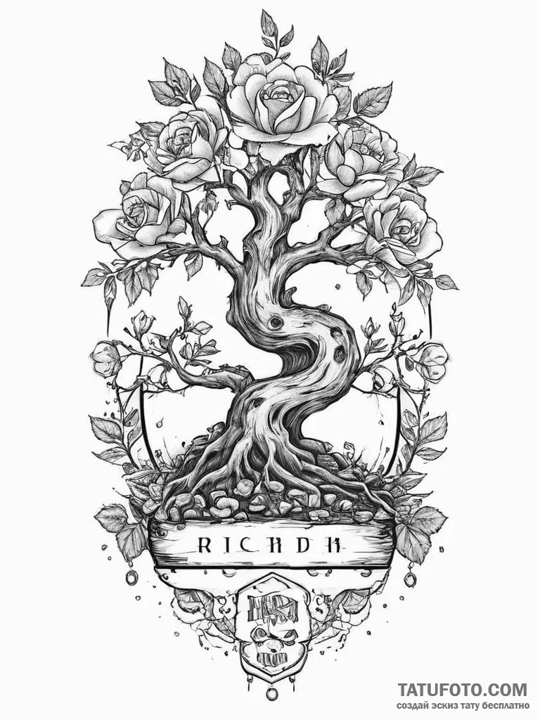Tattoo sketch bonsai tree with a zen garden,... - эскиз тату (№1756586571_0, 30.08.2025 20:42) — Tatufoto.com