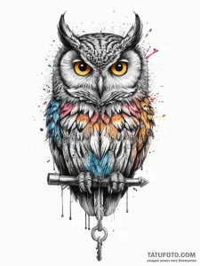 Tattoo sketch an owl with a key, tattoo sketc... - эскиз тату (№1756587574_0, 30.08.2025 20:59) — Tatufoto.com