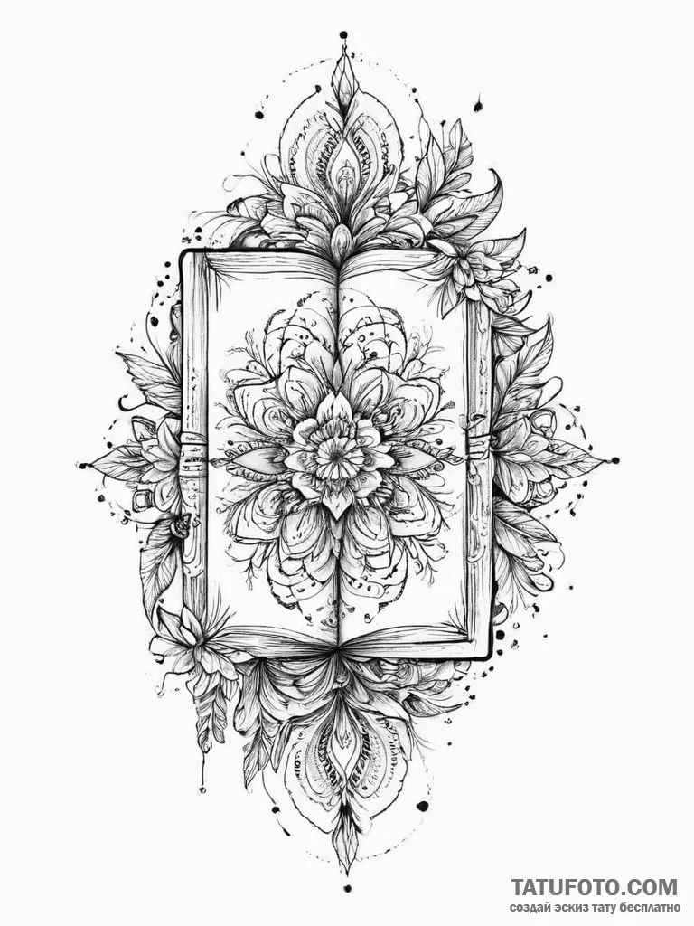 Tattoo sketch узор в виде книги, tattoo flash... - эскиз тату (№1756590777_0, 30.08.2025 21:52) — Tatufoto.com