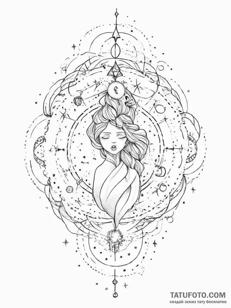 Tattoo sketch cosmic spirit - эскиз тату (№1756592786_0, 30.08.2025 22:26) — Tatufoto.com