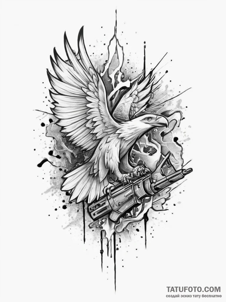 Tattoo sketch eagle with an m16, artistic tat... - эскиз тату (№1756594394_0, 30.08.2025 22:53) — Tatufoto.com