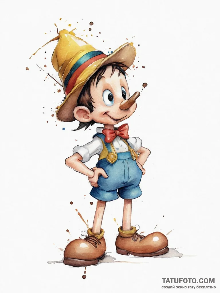 Tattoo sketch pinocchio with jiminy cricket,... - эскиз тату (№1756595405_0, 30.08.2025 23:10) — Tatufoto.com