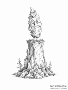 Tattoo sketch the grinch with a monument - эскиз тату (№1756598253_0, 30.08.2025 23:57) — Tatufoto.com