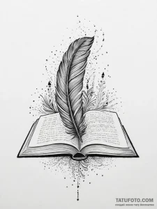 Tattoo sketch poet open book with a feather,... - эскиз тату (№1756601278_0, 31.08.2025 00:47) — Tatufoto.com