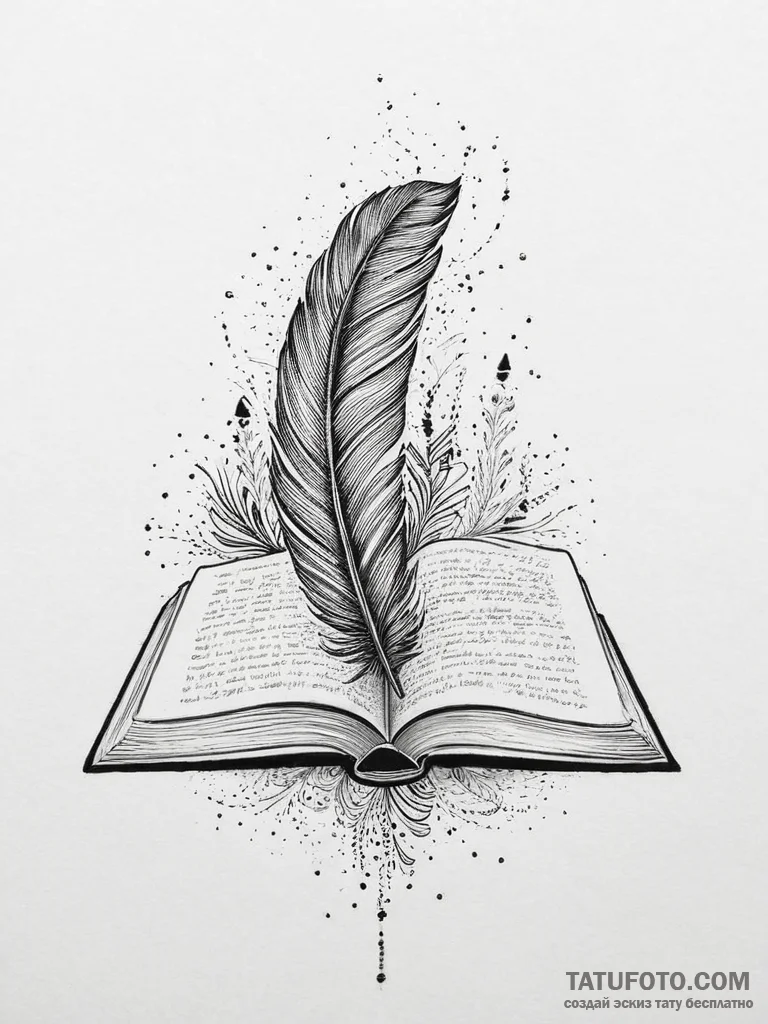 Tattoo sketch poet open book with a feather,... - эскиз тату (№1756601278_0, 31.08.2025 00:47) — Tatufoto.com
