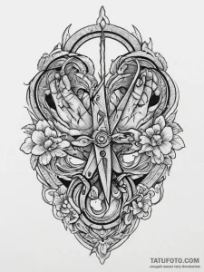 Tattoo sketch hands with a scissors, tattoo f... - эскиз тату (№1756602507_0, 31.08.2025 01:08) — Tatufoto.com