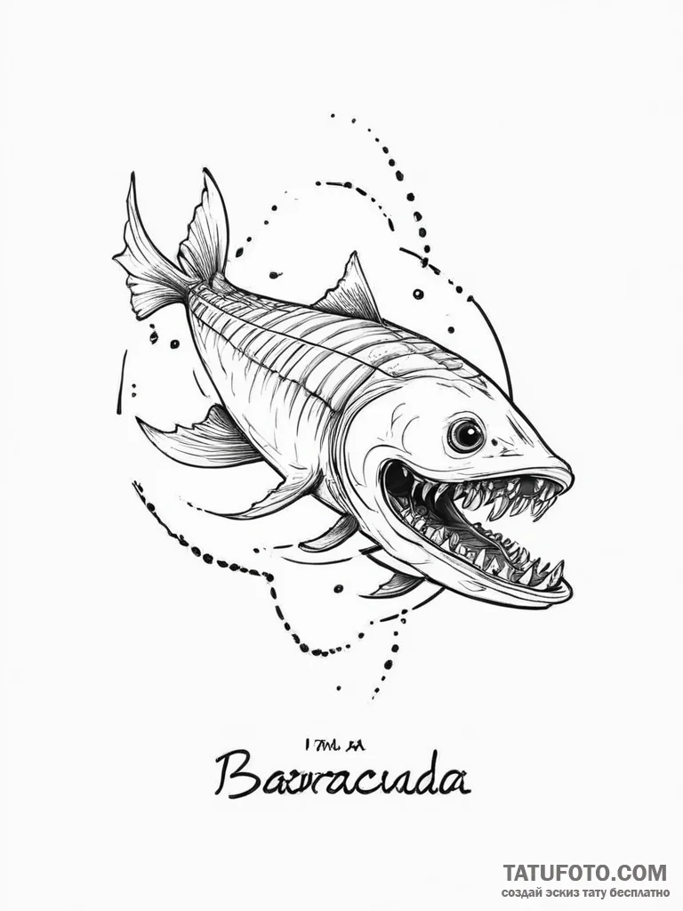 Tattoo sketch puns a barracuda that says "i'm... - эскиз тату (№1756604117_0, 31.08.2025 01:35) — Tatufoto.com