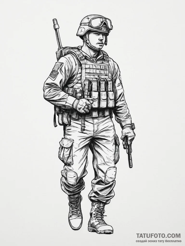 Tattoo sketch soldier with a pencil, ink illu... - эскиз тату (№1756607968_0, 31.08.2025 02:39) — Tatufoto.com