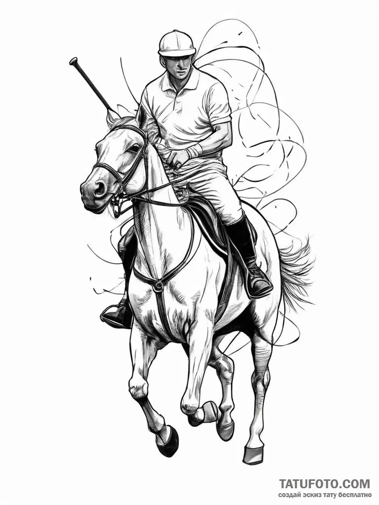 Tattoo sketch polo player on a horse, tattoo... - эскиз тату (№1756615586_0, 31.08.2025 04:46) — Tatufoto.com