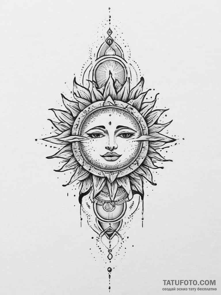 Tattoo sketch geometric sun, tattoo flash she... - эскиз тату (№1756615990_0, 31.08.2025 04:53) — Tatufoto.com