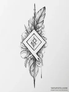Tattoo sketch sowilo rune with a feather - эскиз тату (№1756617781_0, 31.08.2025 05:23) — Tatufoto.com