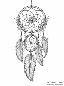 Tattoo sketch feather with a dreamcatcher - эскиз тату (№1756619985_0, 31.08.2025 05:59) — Tatufoto.com