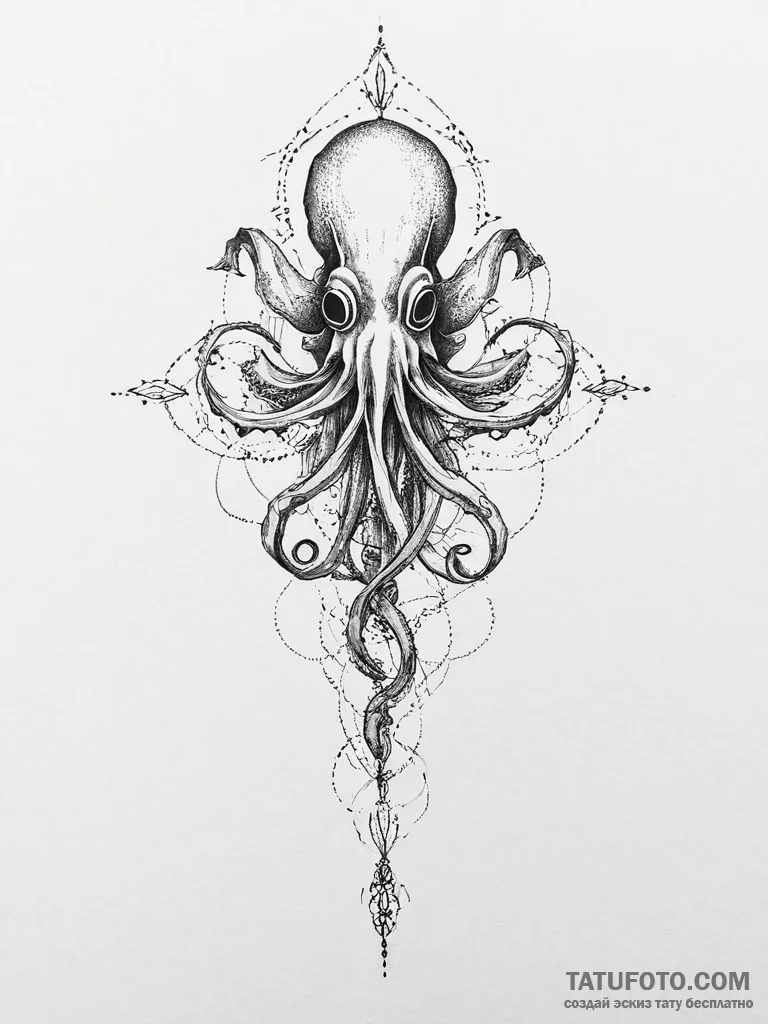 Tattoo sketch squid, ink illustration for tat... - эскиз тату (№1756622803_0, 31.08.2025 06:46) — Tatufoto.com