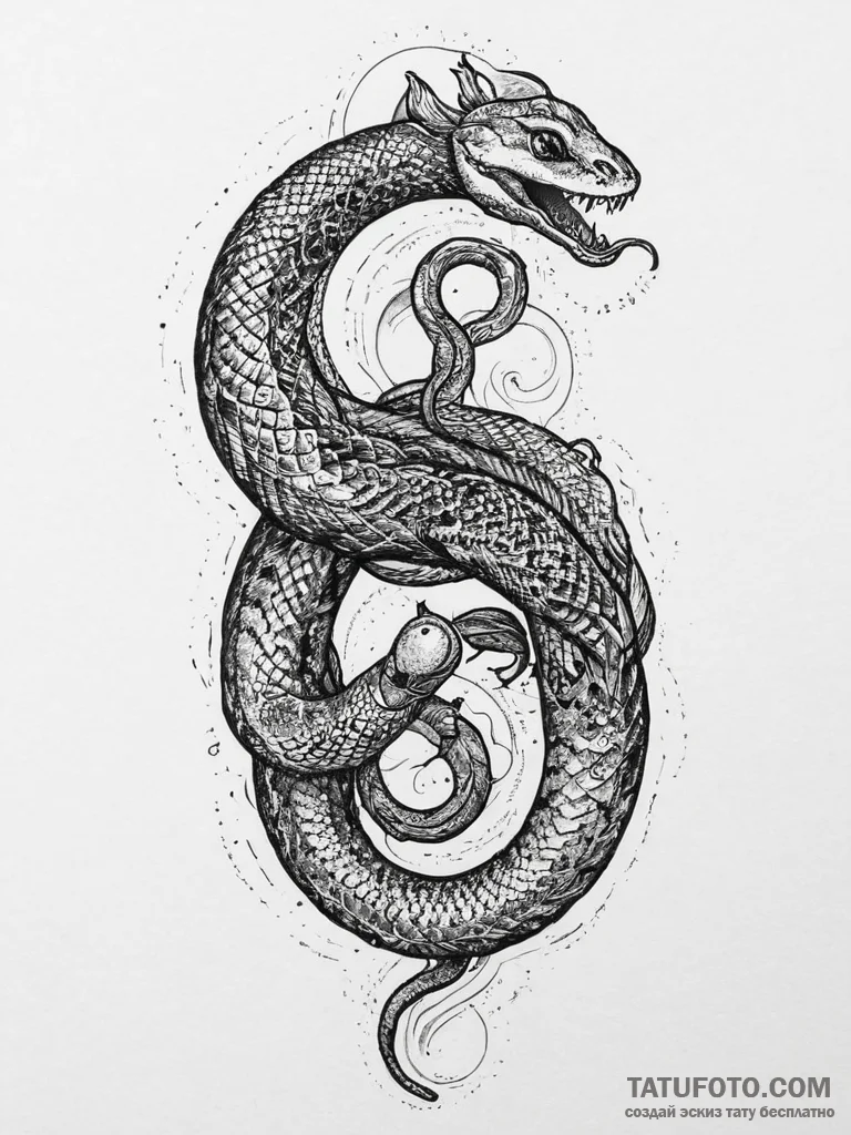 Tattoo sketch snake eating its tail, tattoo d... - эскиз тату (№1756624007_0, 31.08.2025 07:06) — Tatufoto.com