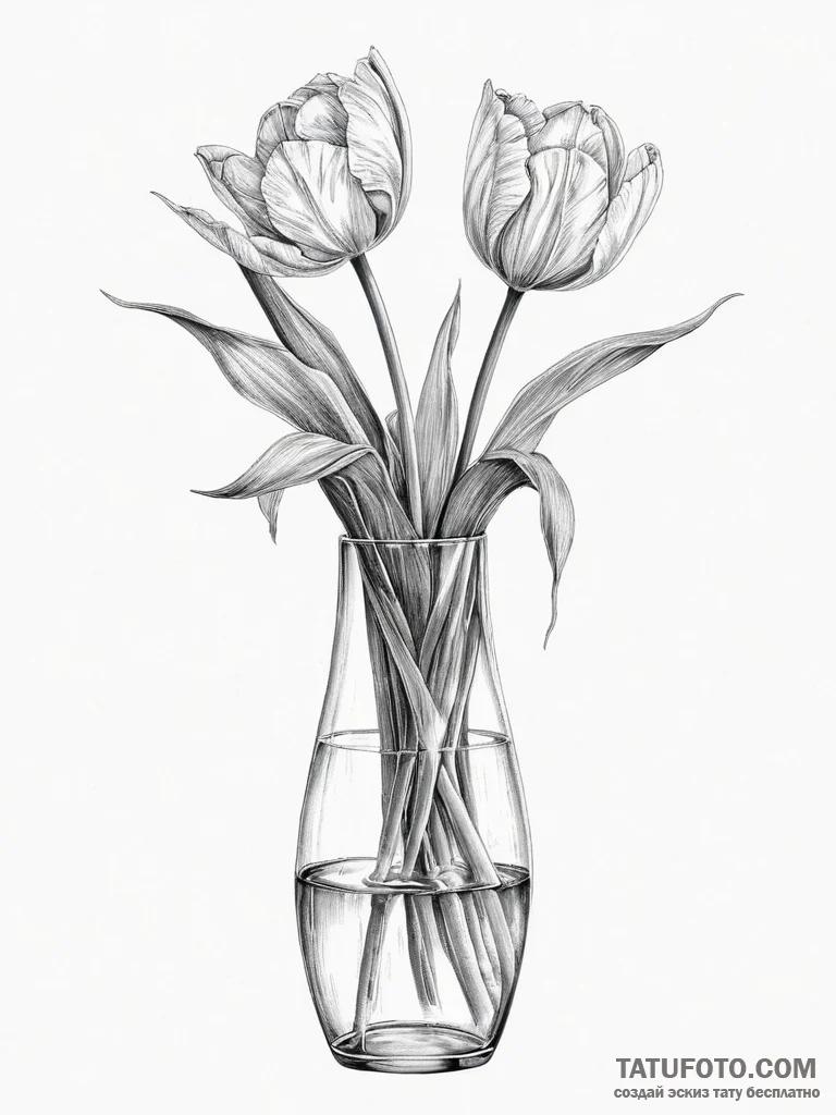 Tattoo sketch tulip in a vase - эскиз тату (№1756624411_0, 31.08.2025 07:13) — Tatufoto.com