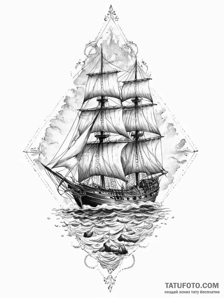 Tattoo sketch sailing ship tattoo, tattoo lin... - эскиз тату (№1756626216_0, 31.08.2025 07:43) — Tatufoto.com