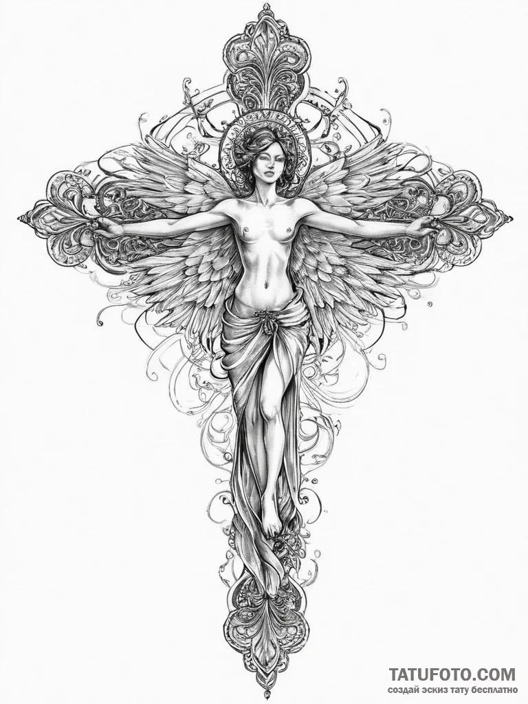 Tattoo sketch angel, tattoo flash sheet desig... - эскиз тату (№1756626613_0, 31.08.2025 07:50) — Tatufoto.com