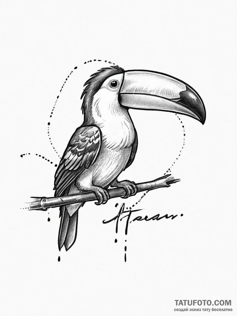 Tattoo sketch puns a toucan that says "i'm a... - эскиз тату (№1756626809_0, 31.08.2025 07:53) — Tatufoto.com