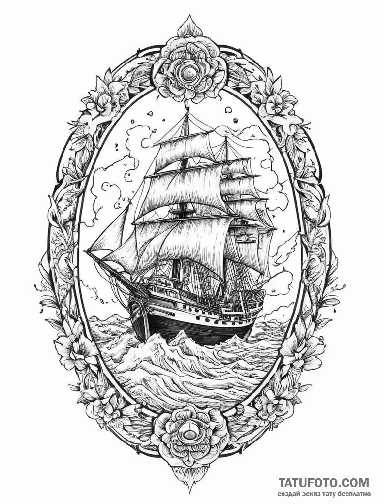 Tattoo sketch historical japanese ship, tatto... - эскиз тату (№1756628831_0, 31.08.2025 08:27) — Tatufoto.com