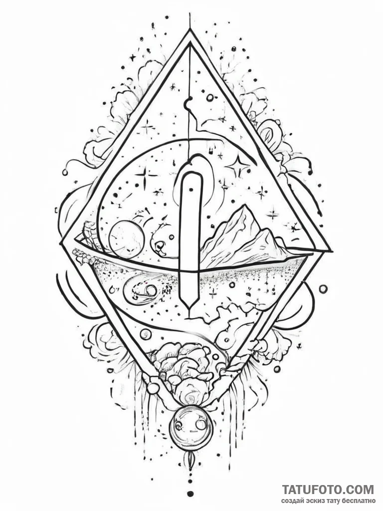 Tattoo sketch cosmic realm, ink illustration... - эскиз тату (№1756629033_0, 31.08.2025 08:30) — Tatufoto.com