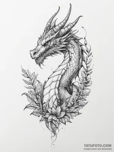 Tattoo sketch dragon with a plant, tattoo lin... - эскиз тату (№1756633651_0, 31.08.2025 09:47) — Tatufoto.com