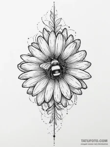 Tattoo sketch daisy with a bee, ink illustrat... - эскиз тату (№1756634055_0, 31.08.2025 09:54) — Tatufoto.com