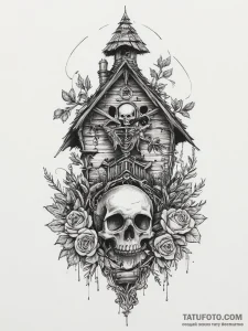 Tattoo sketch baba yaga with a hut on chicken... - эскиз тату (№1756634456_0, 31.08.2025 10:00) — Tatufoto.com