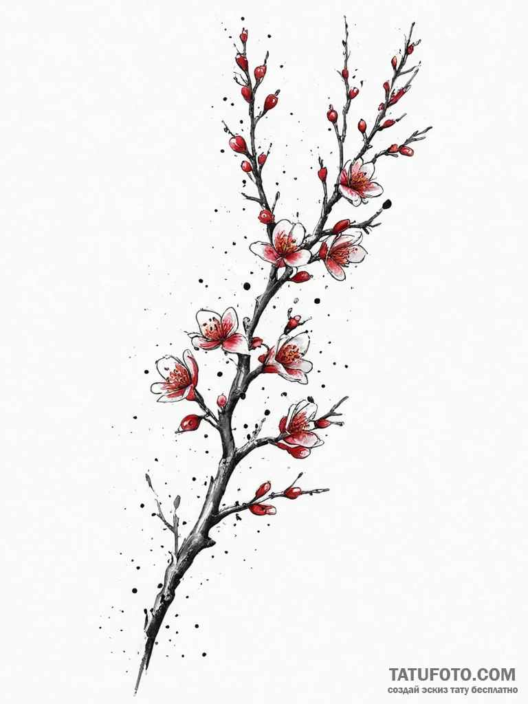 Tattoo sketch cherry blossom branch, ink illu... - эскиз тату (№1756634652_0, 31.08.2025 10:04) — Tatufoto.com