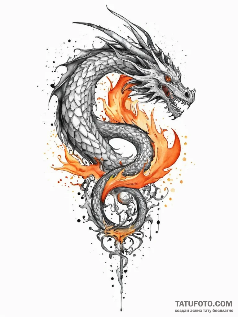 Tattoo sketch узор в виде дракона и огня, ink... - эскиз тату (№1756634854_0, 31.08.2025 10:07) — Tatufoto.com