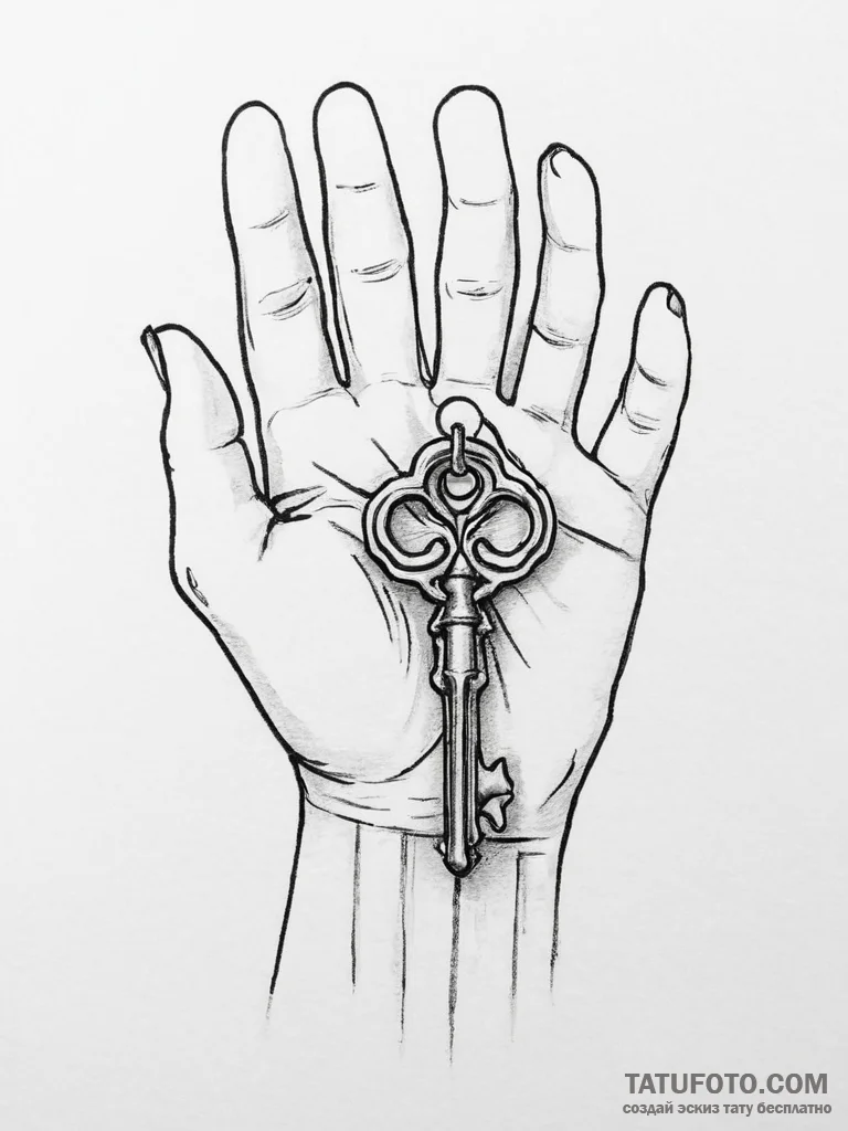 Tattoo sketch hands with a key, artistic tatt... - эскиз тату (№1756635664_0, 31.08.2025 10:21) — Tatufoto.com