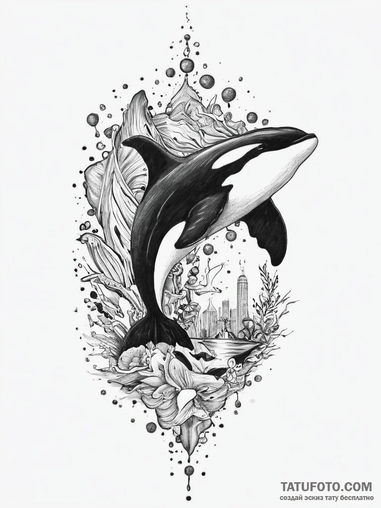 Tattoo sketch puns a killer whale that says "... - эскиз тату (№1756637066_0, 31.08.2025 10:44) — Tatufoto.com