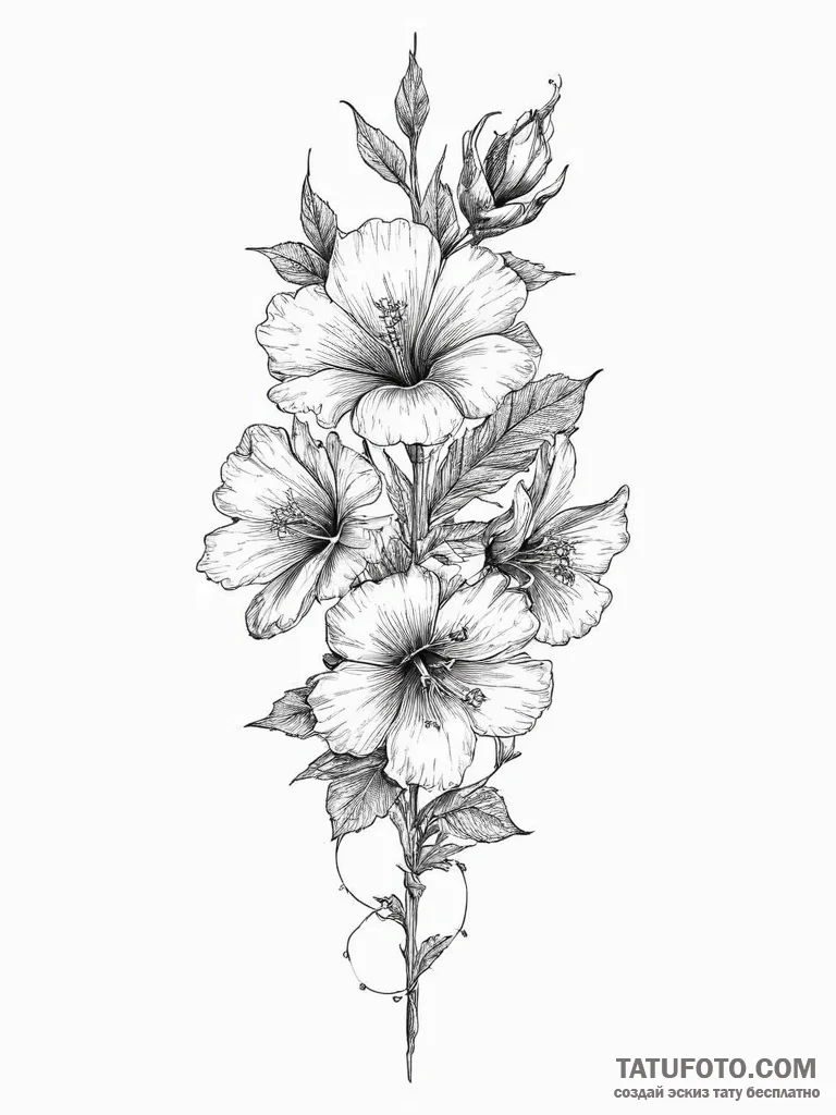 Tattoo sketch hollyhock flower, concept art f... - эскиз тату (№1756637463_0, 31.08.2025 10:51) — Tatufoto.com