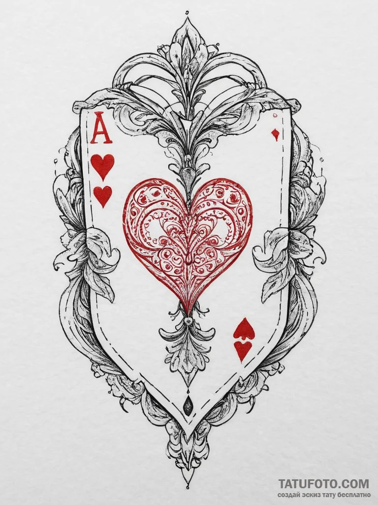 Tattoo sketch ace of hearts, artistic tattoo... - эскиз тату (№1756637667_0, 31.08.2025 10:54) — Tatufoto.com