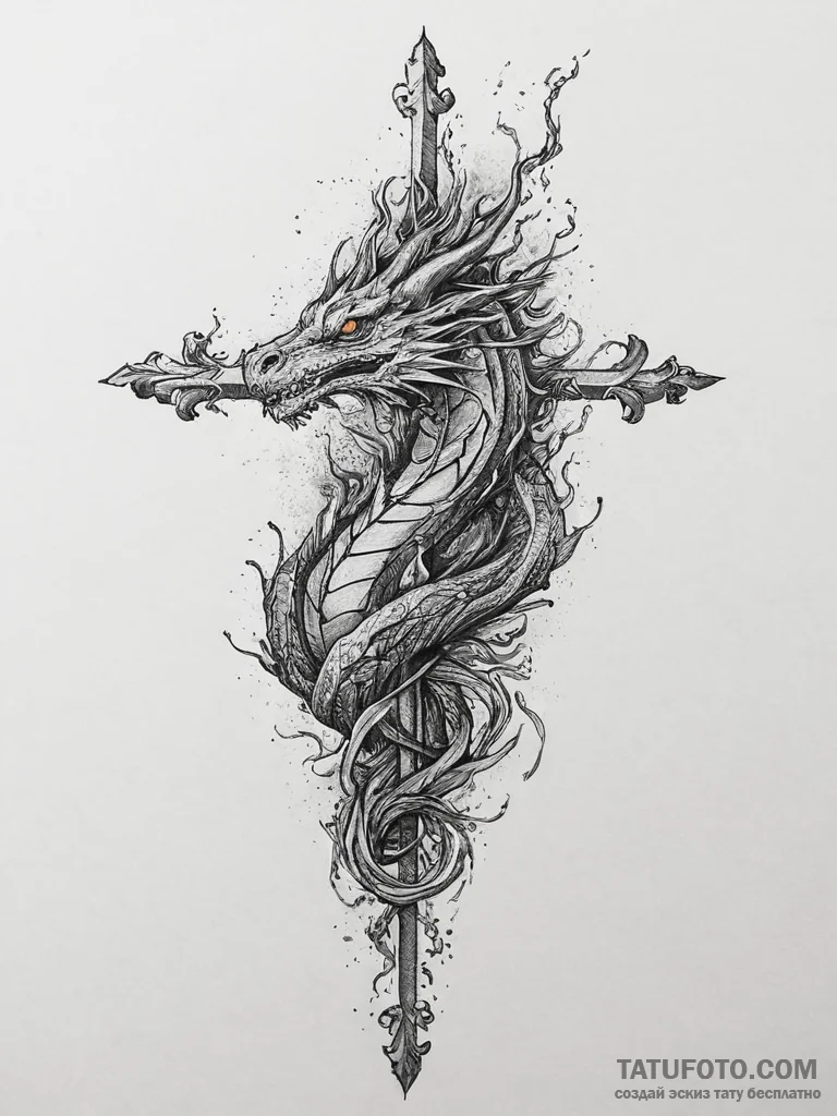 Tattoo sketch fire dragon fire, tattoo drawin... - эскиз тату (№1756638470_0, 31.08.2025 11:07) — Tatufoto.com