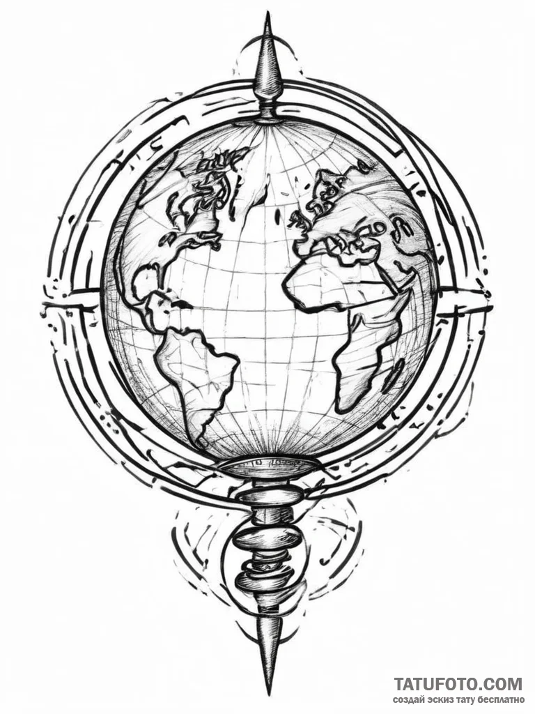 Tattoo sketch globe, concept art for tattoo,... - эскиз тату (№1756640272_0, 31.08.2025 11:37) — Tatufoto.com